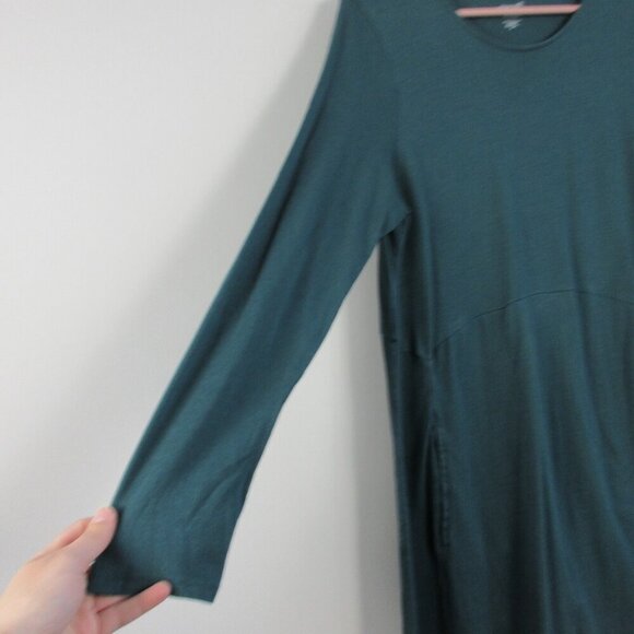Pure Jill Dipped Hem Swing Dress M Green Pima Cotton Modal Midi Lounge 312 - Picture 5 of 9